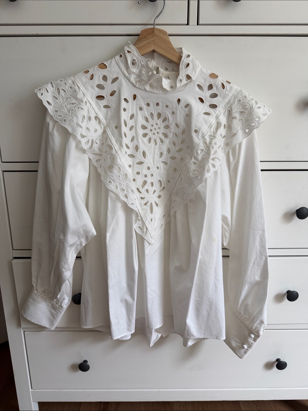 Chloe White Eyelet Cutout Lace Yoke Blouse